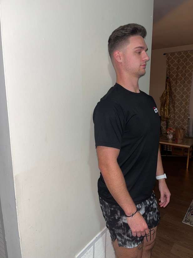 Man demonstrating a cervical extension. 