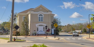 Shot of building in a round-a-bout.